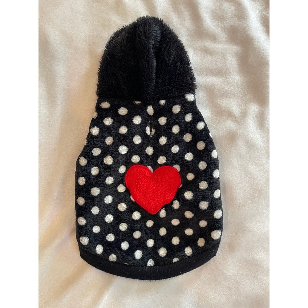Polka‎ Dot Fleece Pet Hoodie Black White Red Heart Small Dog Cat Sweater
